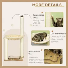 PawHut Cat Tree, with Scratching Posts, Hammock, Toy Ball - Beige - 5