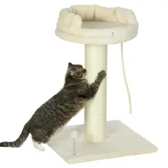 PawHut Cat Tree, with Sisal Wrapped Scratching Post - Cream - 1