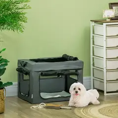 PawHut 60cm Pet Carrier, with Cushion, for Miniature Dogs - Grey - 2
