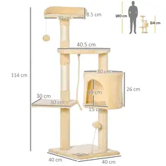 PawHut Cat Tree for Indoor Cats Pet Activity Centre Kitty Condo Climbing Scratching Post with Toys 4-tier 114cm Tall Beige - 3