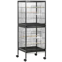 PawHut Bird Cage Budgie Cage 2 In 1 Large Aviary with Wheels Removable Trays for Finch Canaries Cockatiels Black - 1