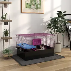 PawHut Chinchillas Small Rabbit Guinea Pig Small Animal Cage, Pet Playhouse, with Platform, Ramp, 71 x 46 x 47cm - 2
