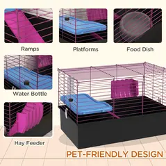 PawHut Chinchillas Small Rabbit Guinea Pig Small Animal Cage, Pet Playhouse, with Platform, Ramp, 71 x 46 x 47cm - 5