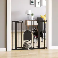 PawHut Dog Gate with Cat Flap Pet Safety Gate Barrier, Stair Pressure Fit, Auto Close, Double Locking, for Doorways, Hallways, 75-103 cm Black - 2