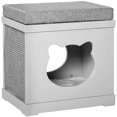 PawHut Cat House Bed Kitten Cave Cube Indoor for Small Pet with Removable Sisal Scratching Pads Soft Cushions, 41x30x36 cm, Grey - 1