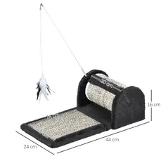 PawHut Cat Scratcher, Sisal Cat Scratching Board Mat Pad with Roller, Feather Toy, 44 x 24 x 16 cm, Grey - 3