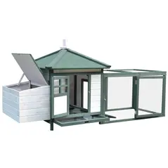 PawHut Chicken Coop, Small Animal Pet cage w/ Nesting Box, Wooden Outdoor Run, Green - 8