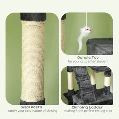 PawHut Cat Tree Scratching House, Activity Play Centre - 5
