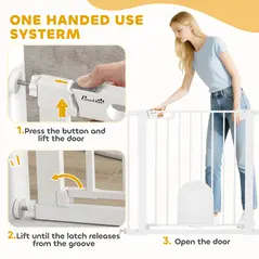 PawHut Dog Gate with Cat Flap Pet Safety Gate Barrier, Stair Pressure Fit, Auto Close, Double Locking, for Doorways, Hallways, 75-103 cm White - 4