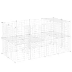 PawHut DIY 36 Panel Pet Playpen Metal Wire Fence for Chinchilla, Hedgehog, Bunny, Indoor, Outdoor Use, White - 1