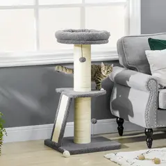 PawHut Cat Tree Tower with Scratching Posts, Pad, Bed, Toy Ball-Dark Grey - 2