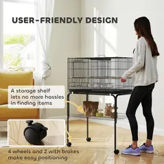 PawHut Bird Cage with Divider, 4 Wooden Perches, Slide Out Tray, 4 Feeders, for Budgie, Lovebird, Canary, 76 x 46 x 116cm Black - 8