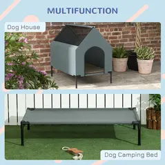 PawHut Dog House Outdoor Elevated Dog Bed with Removable Cover, Mesh Windows, Storage Bag, for S and M-Sized Dogs, Grey - 5