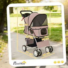 PawHut Dog Pram, Pet Stroller with Reflective Strips, Foldable Cat Stroller with 360° Swivel Wheels, Brown - 3