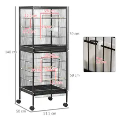 PawHut Bird Cage Budgie Cage 2 In 1 Large Aviary with Wheels Removable Trays for Finch Canaries Cockatiels Black - 3