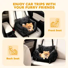PawHut Dog Car Seat for Small Dogs with Fixed Buckle, Safety Leash, Washable Cover, 58 x 45 x 28 cm, Black - 7
