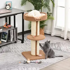 PawHut 91cm Cat Tree, Cat Tower with Scratching Post, Bed, Perch, Removable Cushion for Indoor Kittens, Brown - 2