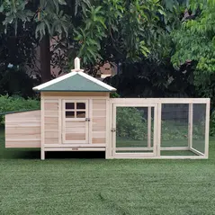 PawHut Chicken Coop Small Animal Pet Cage w/ Nesting Box Outdoor Run Backyard Wooden - 9