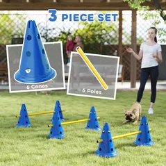 PawHut Dog Agility Equipment Set of Six Cones, Six Poles with Carry Bag, Three-Piece Adjustable Height Jumping Obstacles, Blue - 4