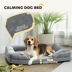 PawHut Dog Sofa Bed, Washable Pet Bed with Removable Cover and Non-Slip Bottom for Cats, Small and Medium Dogs, Grey - 4