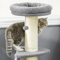PawHut Cat Tree Tower with Scratching Posts, Pad, Bed, Toy Ball-Dark Grey - 8