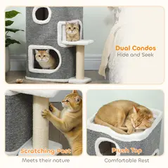 PawHut 75 cm Cat Tree, Cat Tower Condo for Indoor Cats with Scratching Post, Jumping Platform, Grey - 5