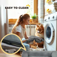 PawHut Dog Sofa Bed, Washable Pet Bed with Removable Cover and Non-Slip Bottom for Cats and Small Dogs, Grey - 7