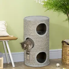 PawHut Cat Climbing Frame, Covered with Sisal, Cosy Platform - Light Grey - 9