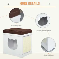 PawHut Cat House Bed Cat Scratching Cube for Small Cat Pet Furniture with Removable Scratching Pad and Soft Cushion White - 6