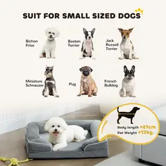 PawHut Dog Sofa Bed, Washable Pet Bed with Removable Cover and Non-Slip Bottom for Cats and Small Dogs, Grey - 8