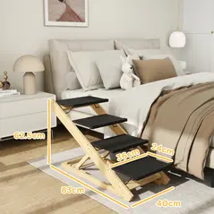 PawHut Adjustable Dog Steps Dog Ramp, 4-Step Non-slip Pet Stairs for Large Sized Dogs, Foldable Dog Stairs for Bed Sofa - 3