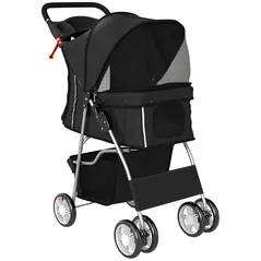 PawHut Dog Pram, Pet Stroller with Reflective Strips, Foldable Cat Stroller with 360° Swivel Wheels, Black - 1