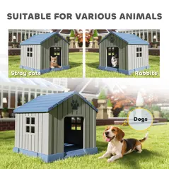 PawHut Dog Kennel Outdoor for Medium Dogs, Waterproof Plastic Dog House for Garden, Patio, 85 x 79 x 82 cm, Grey - 8