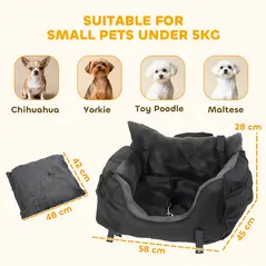 PawHut Dog Car Seat for Small Dogs with Fixed Buckle, Safety Leash, Washable Cover, 58 x 45 x 28 cm, Black - 3