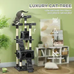 PawHut Cat Tree Scratching House, Activity Play Centre - 4