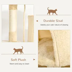 PawHut Cat Tree for Indoor Cats Pet Activity Centre Kitty Condo Climbing Scratching Post with Toys 4-tier 114cm Tall Beige - 6