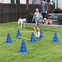 PawHut Dog Agility Equipment Set of Six Cones, Six Poles with Carry Bag, Three-Piece Adjustable Height Jumping Obstacles, Blue - 2