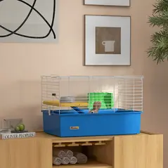 PawHut Chinchillas Small Rabbit Guinea Pig Small Animal Cage, Pet Playhouse, with Platform, Ramp, 71 x 46 x 47cm, Blue - 2