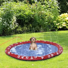 PawHut Dog Splash Pad, Pet Sprinkler Mat, Non-Slip Dog Paddling Pool, Foldable Outdoor Sprinkler and Splash Mat Water Play for Garden, Patio, Summer Fun, 150 cm - 2