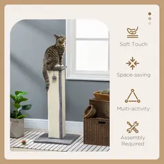 PawHut 81cm Cat Scratcher, Vertical Full Scratcher w/ Natural Sisal Rope, Hanging Ball, Soft Plush - Grey - 4