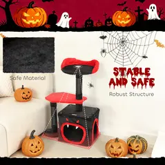 PawHut Cat Tree, Gothic Cat Tower with Scratching Posts, Cute Condo, Coffin Platform, Bed and Spider Toy, Halloween - 7