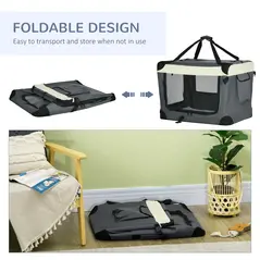PawHut 70cm Foldable Pet Carrier, with Cushion, for Small Dogs and Cats - Grey - 6
