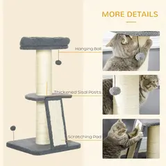 PawHut Cat Tree Tower with Scratching Posts, Pad, Bed, Toy Ball-Dark Grey - 5