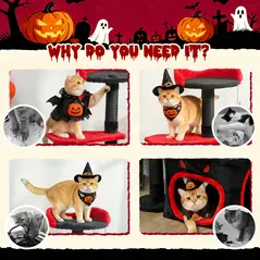 PawHut Cat Tree, Gothic Cat Tower with Scratching Posts, Cute Condo, Coffin Platform, Bed and Spider Toy, Halloween - 8