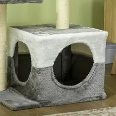 PawHut Cat Tree w/ Sisal Scratching Posts, House, Perches, Toy Mouse, Grey - 8