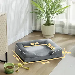 PawHut Dog Sofa Bed, Washable Pet Bed with Removable Cover and Non-Slip Bottom for Cats and Small Dogs, Grey - 3