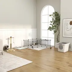 PawHut DIY Pet Playpen Metal Wire Fence Indoor Outdoor Rabbit Small Animals Cage 36 Panel Enclosure Black - 9