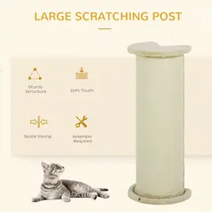 PawHut 85cm Tall Cat Scratching Post, with Sisal Rope, Soft Plush, Anti Tip - Beige - 4