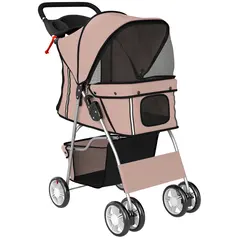 PawHut Dog Pram, Pet Stroller with Reflective Strips, Foldable Cat Stroller with 360° Swivel Wheels, Brown - 1