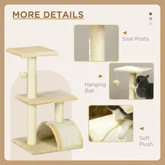PawHut 72cm Cat Tree with Scratching Post, Pad for Indoor Cats - Cream White - 5